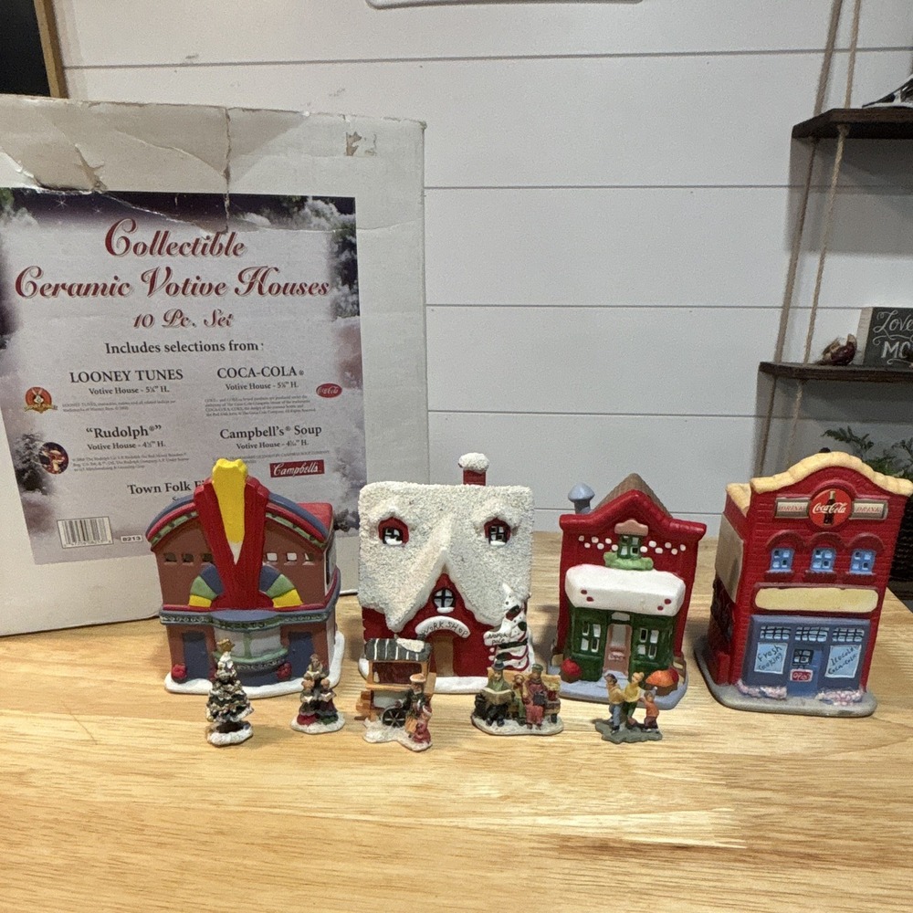 Vintage 2000 Giftco Inc. Ceramic Votive House Christmas Set 9 Pack